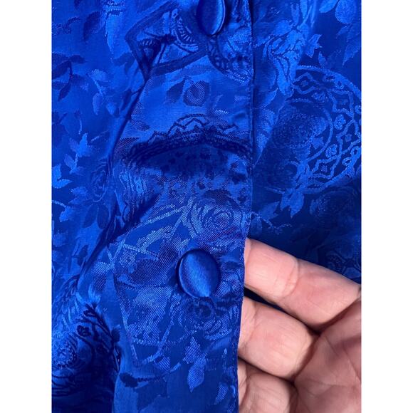 Vintage 90s Victoria's Secret Gold Label Blue Satin Floral Sleep Shirt Medium - Picture 5 of 8